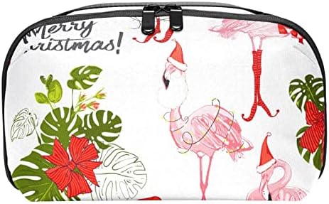 Bolsa de maquiagem de flamingo rosa de Natal para bolsa de organizador de viagens portáteis para bolsa