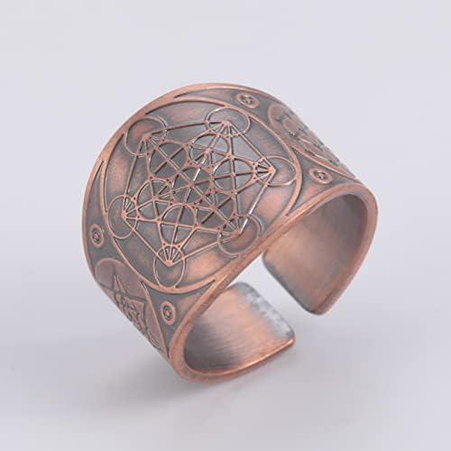 Anel de cubo do Amaxer Metatron para homens Aço inoxidável vintage Geometria sagrada Proteção espiritual Banda de declaração de anel de amuleto para homens mulheres