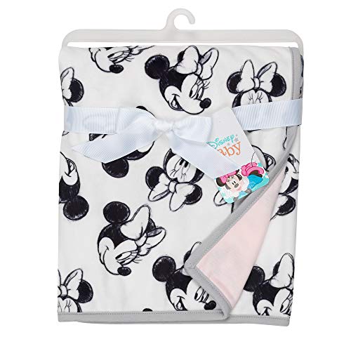 Lambs & Ivy Disney Baby Minnie Mouse Baby Blanket - White/Pink Minky/Jersey