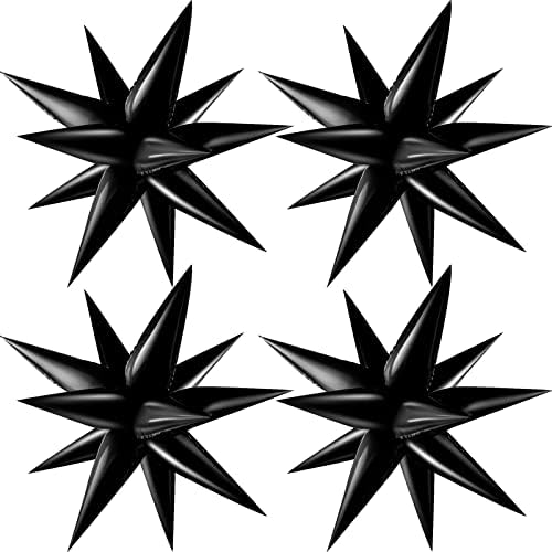 Miahart 50 PCs Black Starburst Cone Mylar Balões de 26 polegadas Balões de estrela preta de foil preto