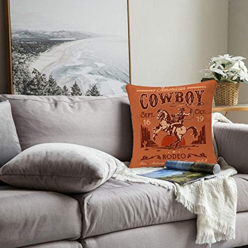 YGGQF TOME PHOVE RODEO Oeste com Cowboy sentado em Rering Horse Horse Decorativo travesseiro American