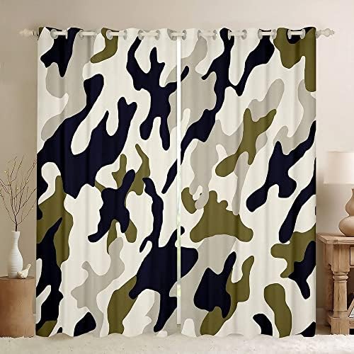 Cortinas de blecaute de camuflagem erosébrida, adolescentes camuflagem cortinas de 52 WX63 L Campa minimalista