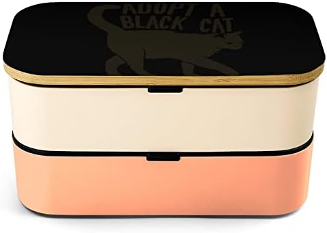 Black Cat Double Cayer Bento lancheira com utensílios de utensílios de almoço empilhável Inclui