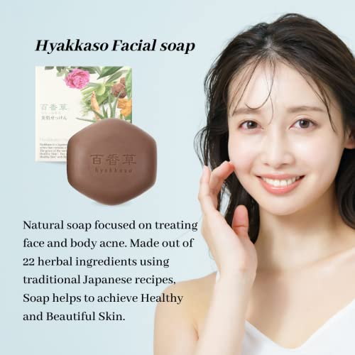 Hyakkaso Japan - Sabão facial de ervas e minerais, limpeza diária e cuidados com acne, para todos os