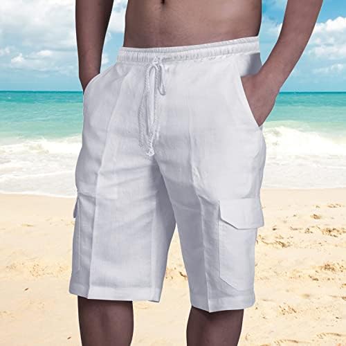 Shorts de linho de algodão meymia masculino, 2023 Summer Men Utility Solid Color Treating Cargo elástico