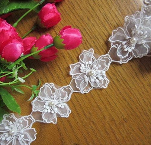 1 metro Sakura Flor Pearl laca laca Borda Fita de 6,5 cm Largura Vintage Braça branca Aparedas de tecido Fabric