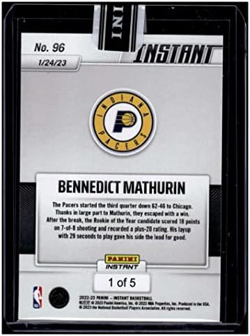 Benedict Mathurin RC SSP 2022-23 Panini Instant Versicolor 1/5 Rookie 96 Pacers MT-MT+ NBA Basquete