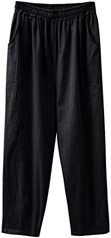Miashui calças casuais bolsões de mulheres novos algodão linho da cintura elástica calça de harém soltas de vestido