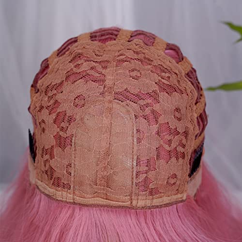 Top Remy Long Wavy Wavy Pink peruca feminina feminina e lisa rosa resistência a calor