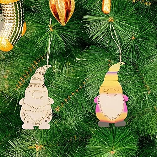 Ornamentos de Natal pintáveis, 20pcs pendentes de madeira inacabados com corda de barbante para decorações