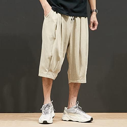 Calça de calças capris de hddk cappris mais calças casuais soltas no verão abaixo do joelho elástico shorts de
