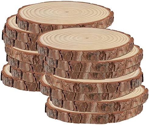 Hakzeon 14 PCs 6-7 polegadas Fatias de madeira naturais, 3/5 polegadas de madeira de madeira com casca,