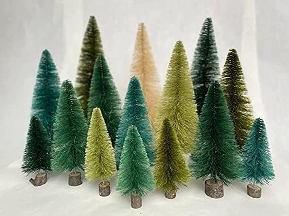 Multi cores, árvores de Natal fofas, decoração de Natal, feitas à mão, árvores de mamadeira vintage,
