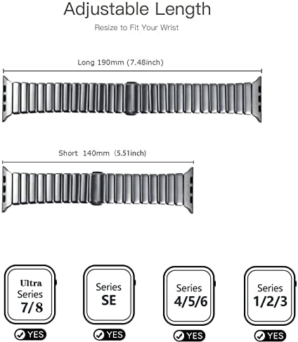 Cogift compatível com aço inoxidável Apple Watch Band 49mm 45mm 44mm 42mm, pulseira de link de metal