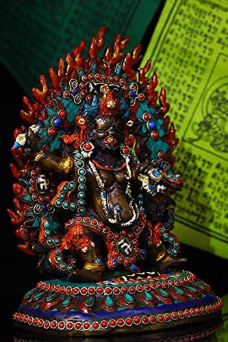 8 Coleção do templo chinês Old Bronze Rasting Mosaic Gem Dzi Bead Vajra Bodhisattva Big Black