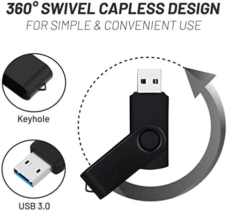 Vixelle 2 pacote de 16 GB de alta velocidade USB 3.0 Flash Drive-elegante All Black 360 ° METAL STELE