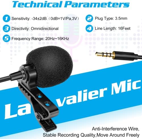Microfone de lapela Lavalier de grau profissional para Infinix Note 7 Compatível com telefone iPhone ou câmera