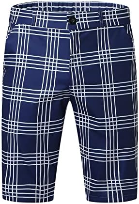 Shorts de golfe estampados em xadrez regulares para homens, shorts de verão para homens, shorts