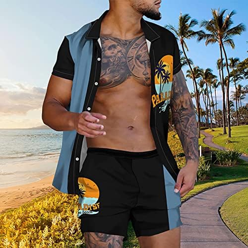 Men férias de praia Casual Casual Sleeves Shirts Shorts Terno 3D Cardigan Blouse Tops Botom Trunks Roupfits