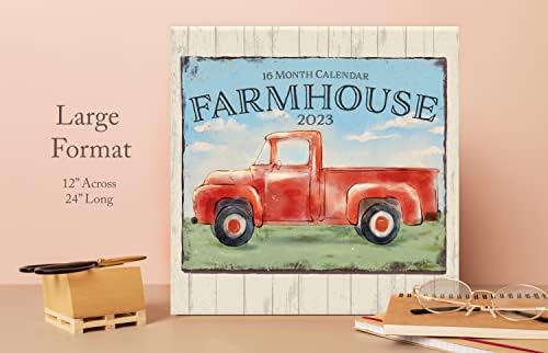 Farmhouse 2023 Calendário de parede hangável - 12 ”x 24” Aberto - Sinais de mercado de fazendeiros
