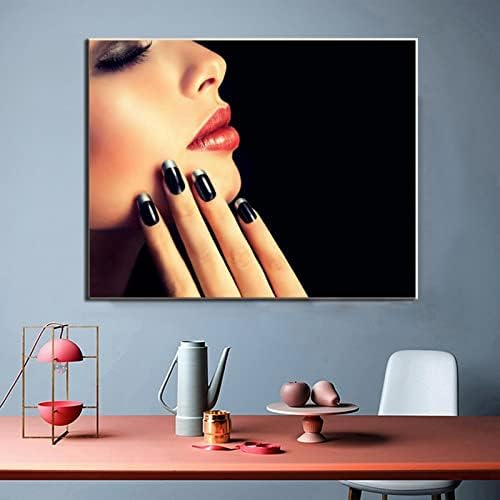 Beleza salão de beleza salão de beleza Red Lips Woman Woman preto unhas Posters Posters Impressões