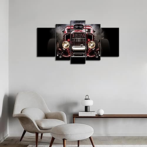 5 peças Arte da parede do carro retrô com pintura a imagem de motocicleta vintage impressão em tela