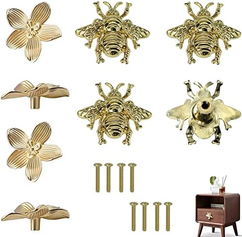 Botões de gaveta de flor de brosay botões de cozinha de abelha 8 pcs ouro