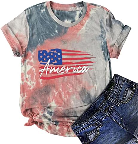 Camisas de manga curta Narhbrg para mulheres, feminino de bandeira americana casual fouth de julho