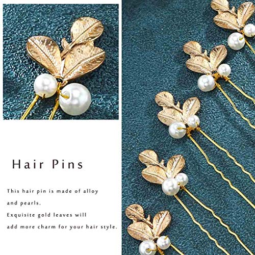 Heread Leaf Bride Hair Hair Pins Gold Pearl Capacete de noiva Acessórios para mulheres e meninas