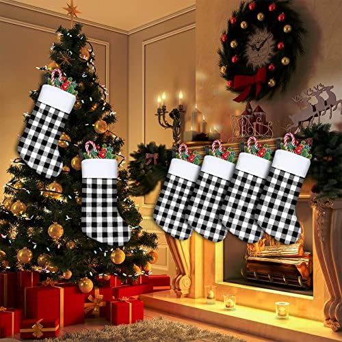 VERCOO 18 polegadas meias de natal meias xadrez meias lareira pendurada meias búfalo xadrez com manguito para decoração