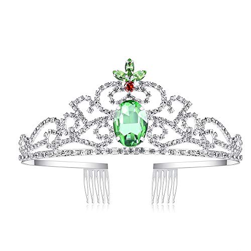 Adorável e Green Diamond Rhinestone Tiara Anning Princesa Tiana Crown