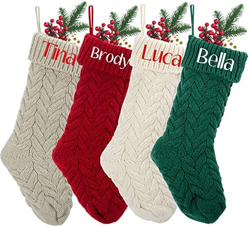 Mostop personalizado meias de Natal, nomes bordados de 18 polegadas Cable Knit meias de natal rústico para