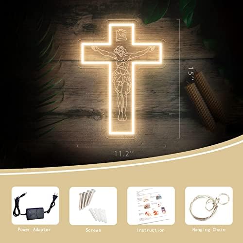 Jesus Cruz Néon Sign, Warm White Jesus Cross Liderou a luz neon, feita à mão em 3D de Jesus Cross