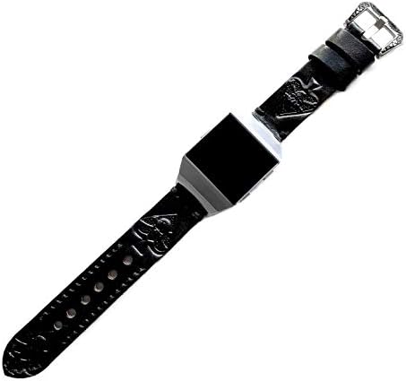 Nickston em relevo Ace of Spades Genuine Leather Band compatível com Fitbit Ionic Smartwatch Black Straplelet