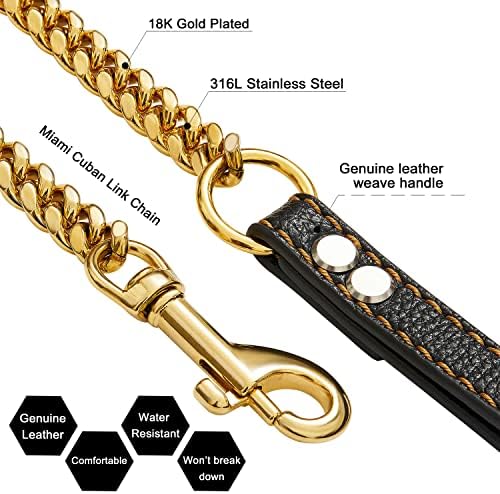 Nikpet Chain Dog Leash Metal Metal Chew Proof 10mm Cadeia de trela pesada de animais de estimação