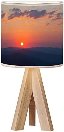 Tripé de cabeceira da mesa Lâmpada de mesa de madeira Sunrise Wood Tadandeira com tonalidade de tecido de linho