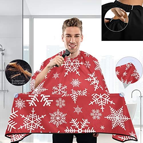 VISESUNNY barbeiro Cabo Snowflake Christmas Padrão vermelho Poliéster Cabelo de corte de salão de salão Avental