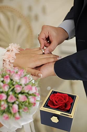 Creative 360 ​​graus Rotatable Real Rose Jewelry Caixa para proposta, casamento, presente, Jóias de jóias
