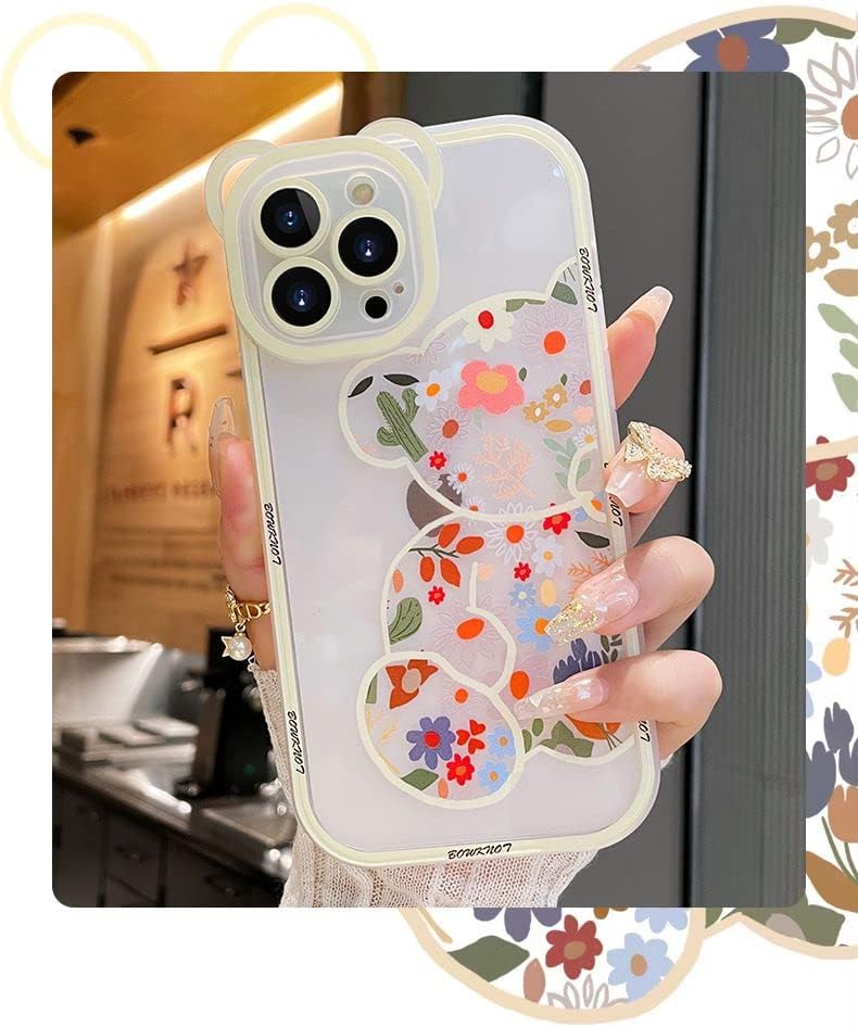 Iaiyoxi iphone xr capa com padrão de flores fofas, protetor de câmera, estojo transparente e corrente de pulseira