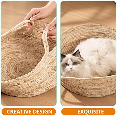 Patkaw Cat Basket Basket Basket Rattan, tecido de gato, grama de verão, cama de animal de estimação