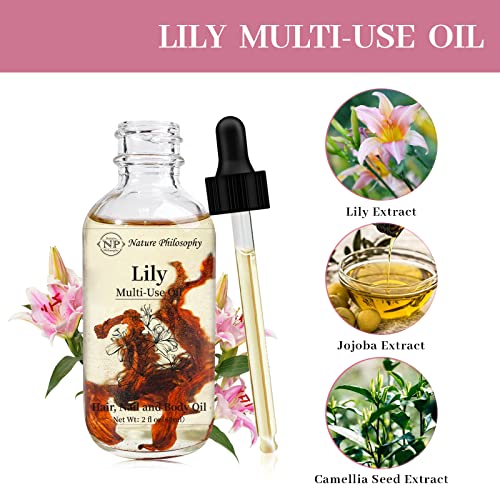 NP Natures Philosophy Lily Lily Use Oil para rosto, corpo e cabelo - óleo essencial de plantas orgânicas para
