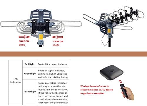 Antena amplificada ao ar livre da Airdiff Digital 150 milhas de comprimento com controlador remoto - pólo de rotação