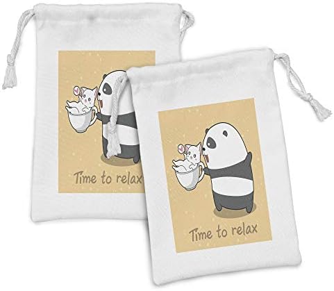 Conjunto de bolsas de tecido de desenho animado de Ambesonne de 2, urso panda carregando gato