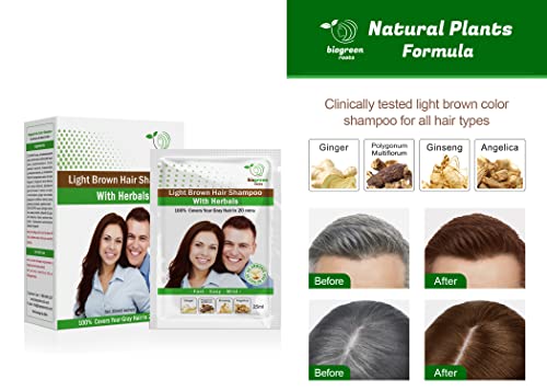Biogreen Roots Shampoo 5 bolsas - Shampoo de cor de cabelo castanho claro com herbais para homens