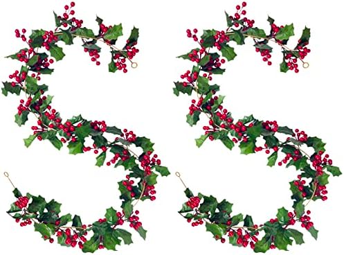 Relatoholife 2 PCs Red Berry Garland Decorações de Natal de 5,5 pés de natal Garland folhas Garland de