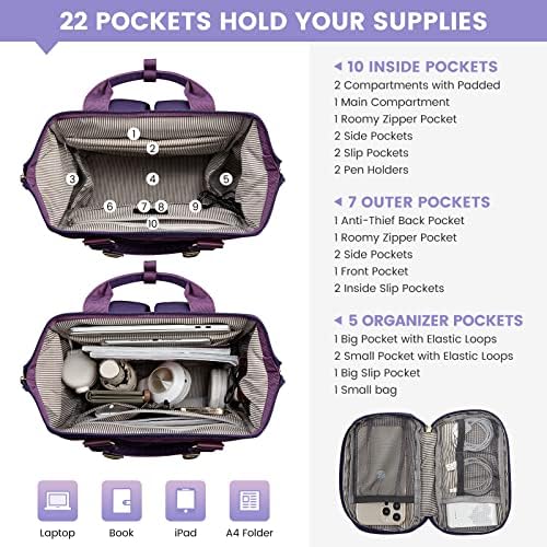Backpack de laptop de 17 polegadas LoveVook para mulheres, enfermeira Trabalho de viagens Backpacks Purse, bolsa