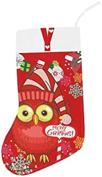 Monogram Santa Owl Christmas Stocking com letra Y e coração 18 polegadas grandes vermelhas e brancas