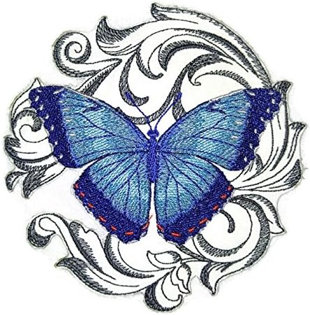 BeyondVision Custom and exclusivo Amazing Colorful Butterflies [Morfo azul com barroco] Ferro bordado ON/CAW