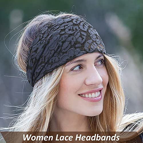 Haimeikang Women Women Lace Bands - 4 PCs impressionantes faixas de cabeça de renda floral amplas