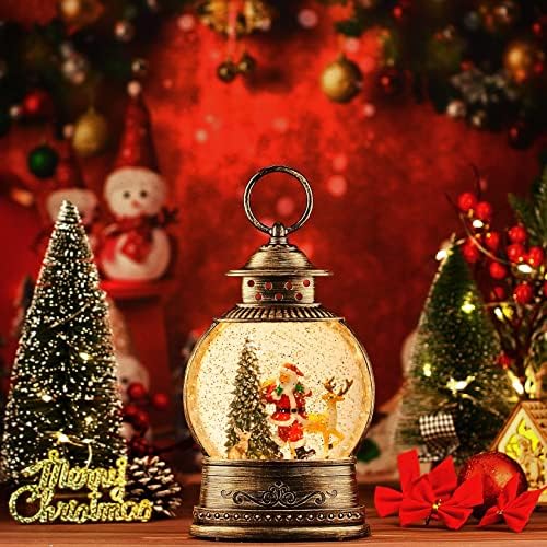 Natal Globos de neve musical com Papai Noel e rena, Kikth Snowglobes Lanterna de Natal Glitter iluminada para decorações